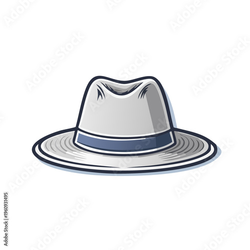 Classic Light Gray Fedora Hat with Blue Band Isolated Graphic