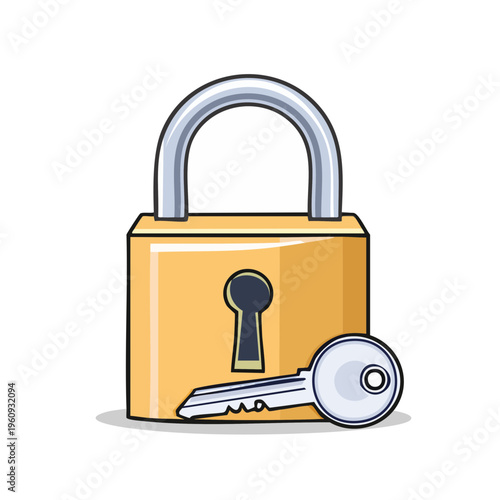 Golden Padlock and Key Illustration Representing Security and Access