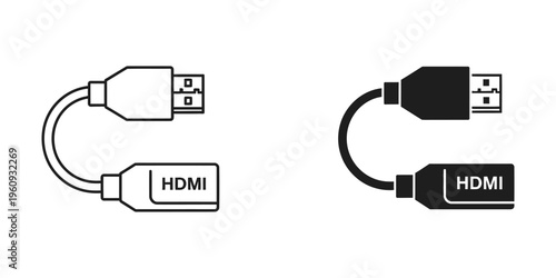 hdmi cable and adapter connection flat design vector illustration
