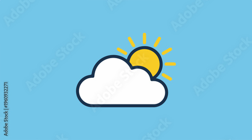 Cloudy day with the sun shining, weather forecast illustration.