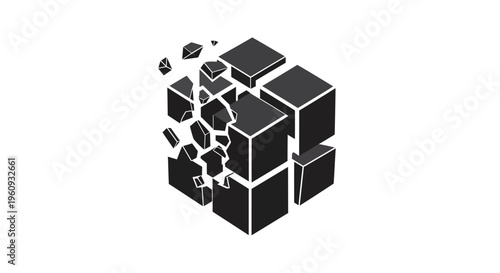 Abstract Broken Cube Icon or Logo Design