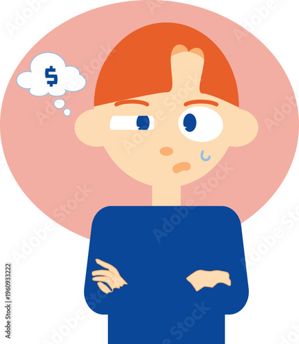 worried man about money with background illustration