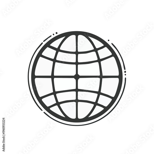 Simple globe icon with latitude and longitude lines representing global connection and internet