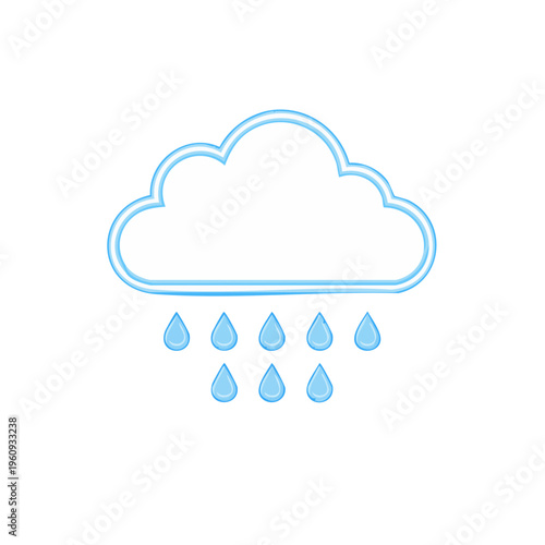 Simple blue cloud with falling rain drops in a minimalist style
