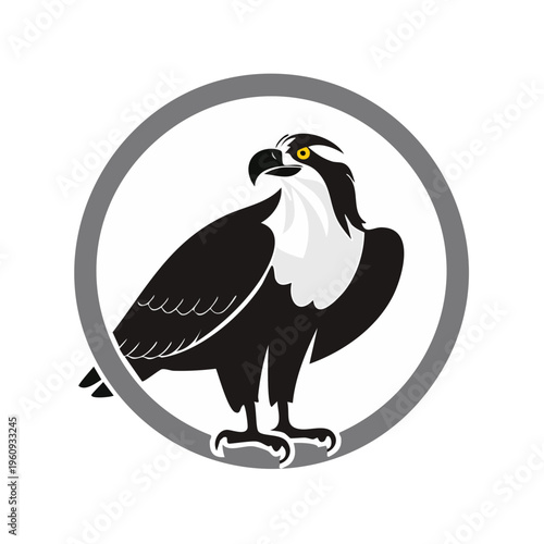 Stylized osprey bird of prey in a circular frame vector logo illustration