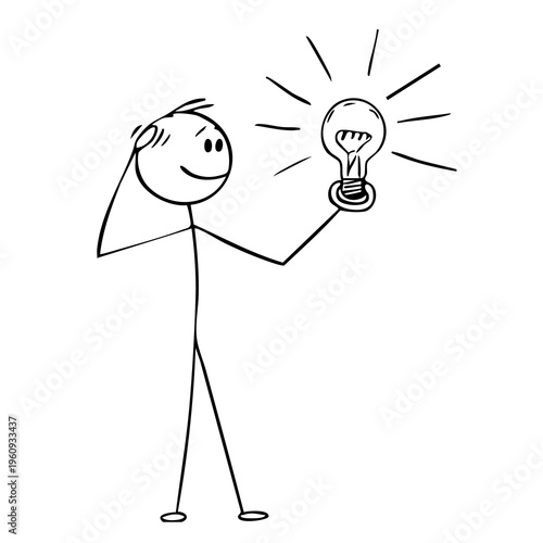 Foto A cartoon man having a bright idea with a light bulb
