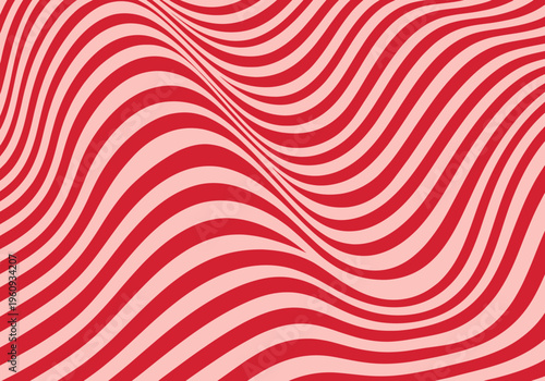 Abstract Wavy Red and Pink Striped Background - Vibrant Optical Illusion Pattern with Liquid Flowing Lines for Modern Design, Retro 70s Style Backdrop