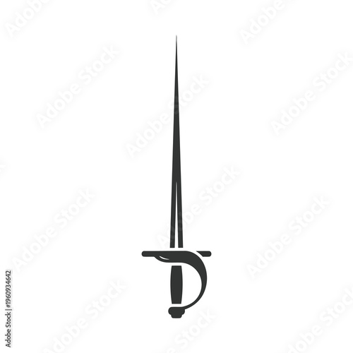 Fencing sword with guard and sharp blade isolated black silhouette