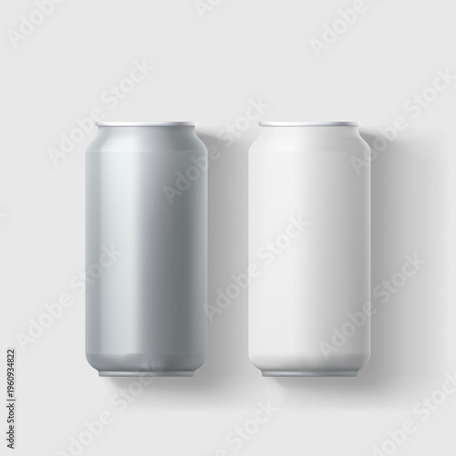 blank metal beer cans on white back