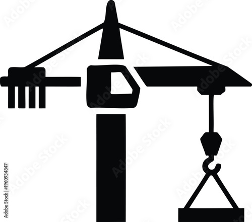Construction Crane Lifting Load Industrial Equipment Icon