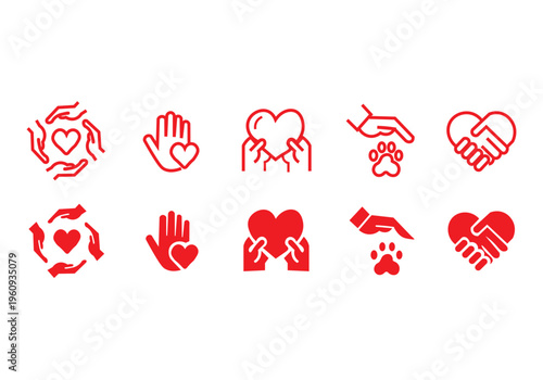 Charity hands icon set. Donation and aid symbol. Friendship logo. Vector illustration.