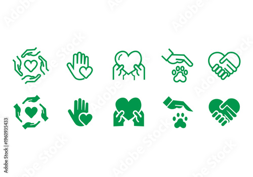 Charity hands icon set. Donation and aid symbol. Friendship logo. Vector illustration.