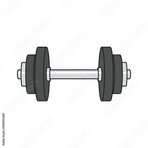 Dumbbell with weight plates for gym workout and strength training isolated on white background