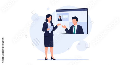 Businesswoman conducting online interview via video call on laptop screen