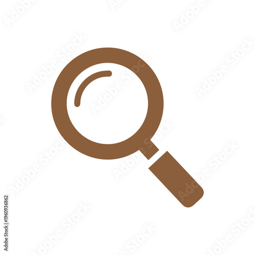 Brown textured magnifying glass graphic represents archival research or detailed examination in a vintage or earthy theme.