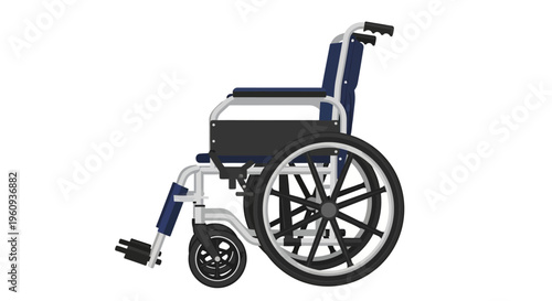 Blue and Black Wheelchair with Footrests.