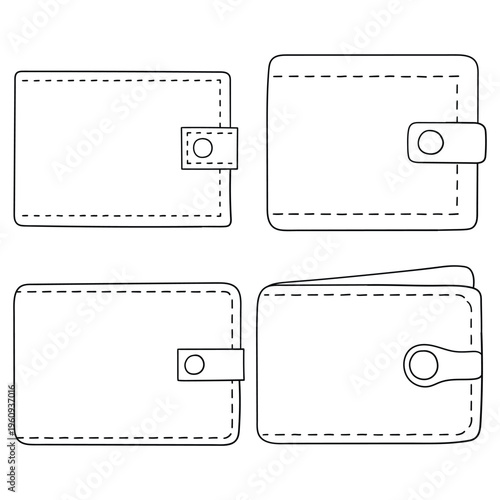 Hand-drawn doodle set of wallets on a white background.