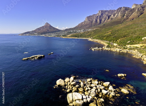 Aerial view of coastline in Cape Town, South Africa