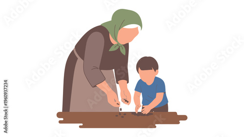 Moments of Togetherness: A tender illustration portrays a grandmother and grandchild sharing a precious moment of connection as they engage in a shared activity. 