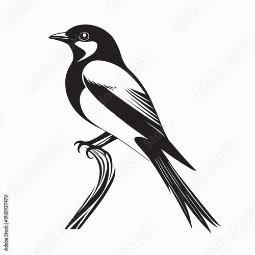 Minimalist Magpie Silhouette Icon For Nature Or Bird Conservation Logo