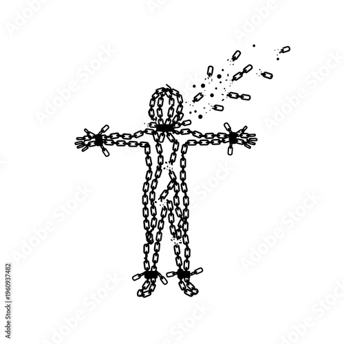 Chains Breaking Free Person Silhouette.