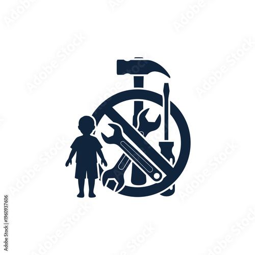 Child with No Tools Allowed Sign.