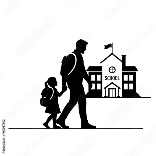 Father and daughter walking to school.
