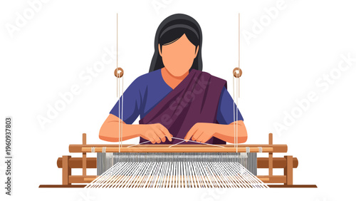 Weaving Craftsmanship: An artisan meticulously works at a loom, weaving threads together to create fabric, embodying the artistry of textile creation.