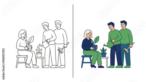 People Planting Trees and Flowers in Garden