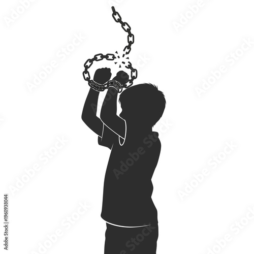 Person breaking free from chains silhouette.