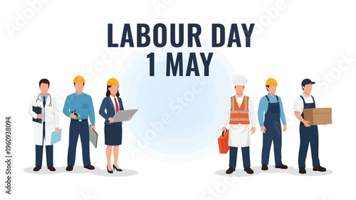 Labor Day Celebration: An illustration of various professionals, showcasing the essence of labor, achievement, and appreciation for the working class.