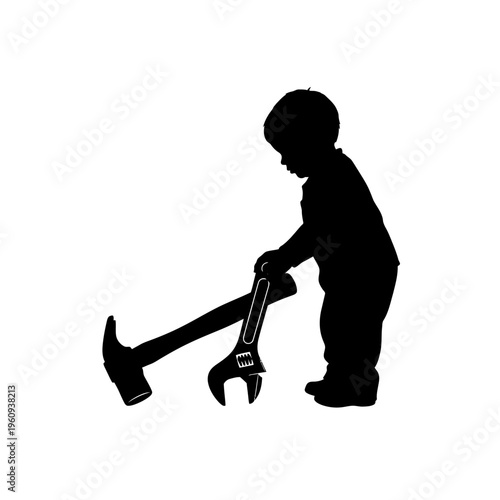 Silhouette of a child with wrench.