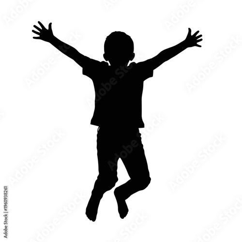 Silhouette of a happy jumping child.