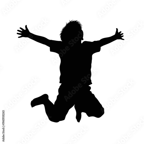 Silhouette of a happy jumping child.