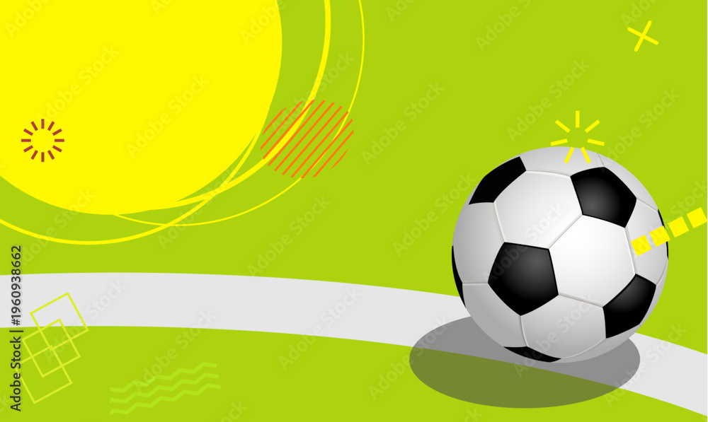 Fototapeta premium silhouette, soccer ball. Soccer Template design , Football banner, Sport layout design. standing near the center line on the green field. vector illustration