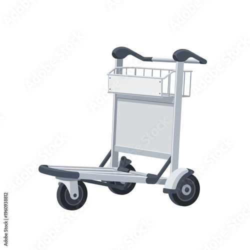 Silver Metal Luggage Cart with Wheels.