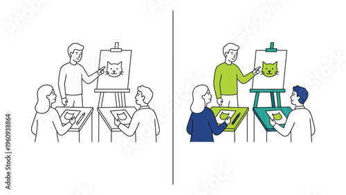 People Painting on Easel in Studio