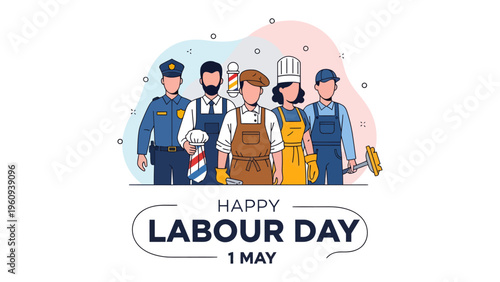 Labour Day Celebration Illustration: A vibrant illustration honoring the hard work and dedication of various professions, celebrating Labour Day with a message of appreciation.