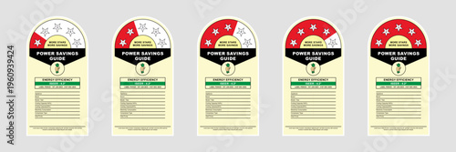Power Saving Guide Energy Efficiency 1 to 5 Star Ratings for Appliances Power Consumption Label Vector