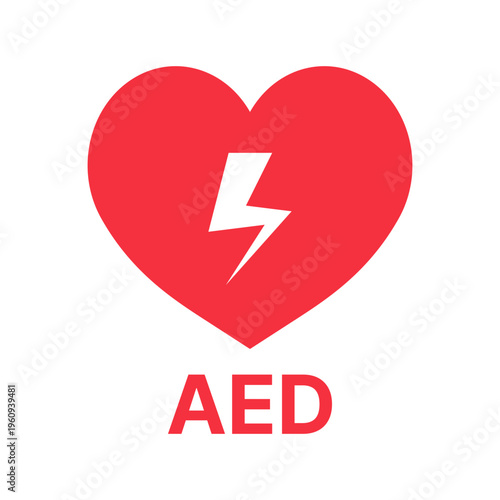 AED Vector Icon Emergency Defibrillator Sign Red Heart Electricity Vector Illustration