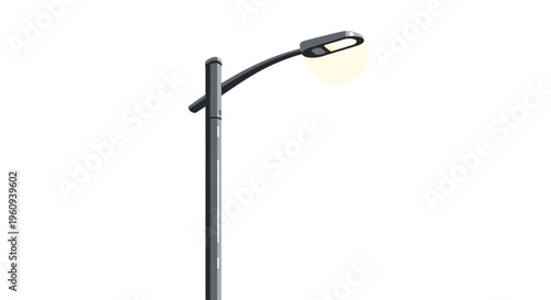 Modern Street Light Pole with Illuminated Lamp.