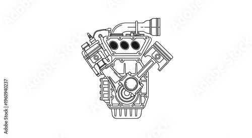Detailed drawing of car engine.