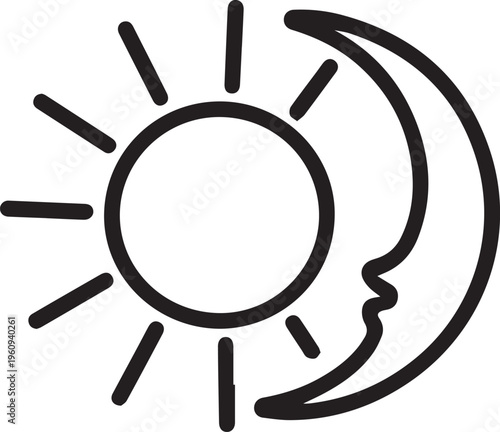 Isolated Silhouette sun and moon icon line style isolated, Light & dark mode symbol no background