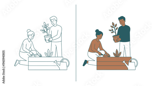 People Planting Trees in Garden Beds