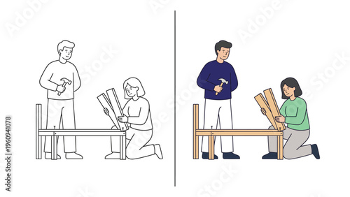 People Building Furniture Together in Workshop