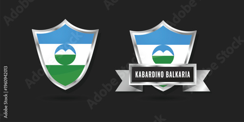 Kabardino-Balkaria Flag Shield and Ribbon Badge - Realistic Metallic Regional Emblem