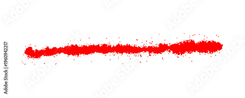 Long Red Spray Paint Brush Stroke on White Background with Authentic Aerosol Splatter and Drip Detail.