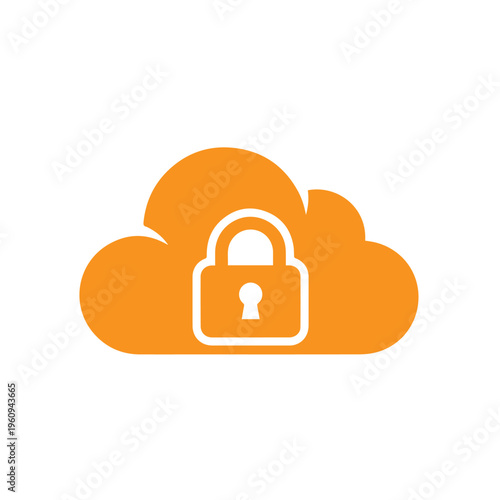 Orange graphic symbol depicting a locked cloud signifying secure online storage and restricted data access controls.