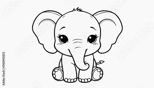 Cute baby elephant cartoon illustration with big eyes sitting pose trunk ears and playful design