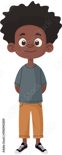 Cartoon black child with afro hair simple colorful vector illustration